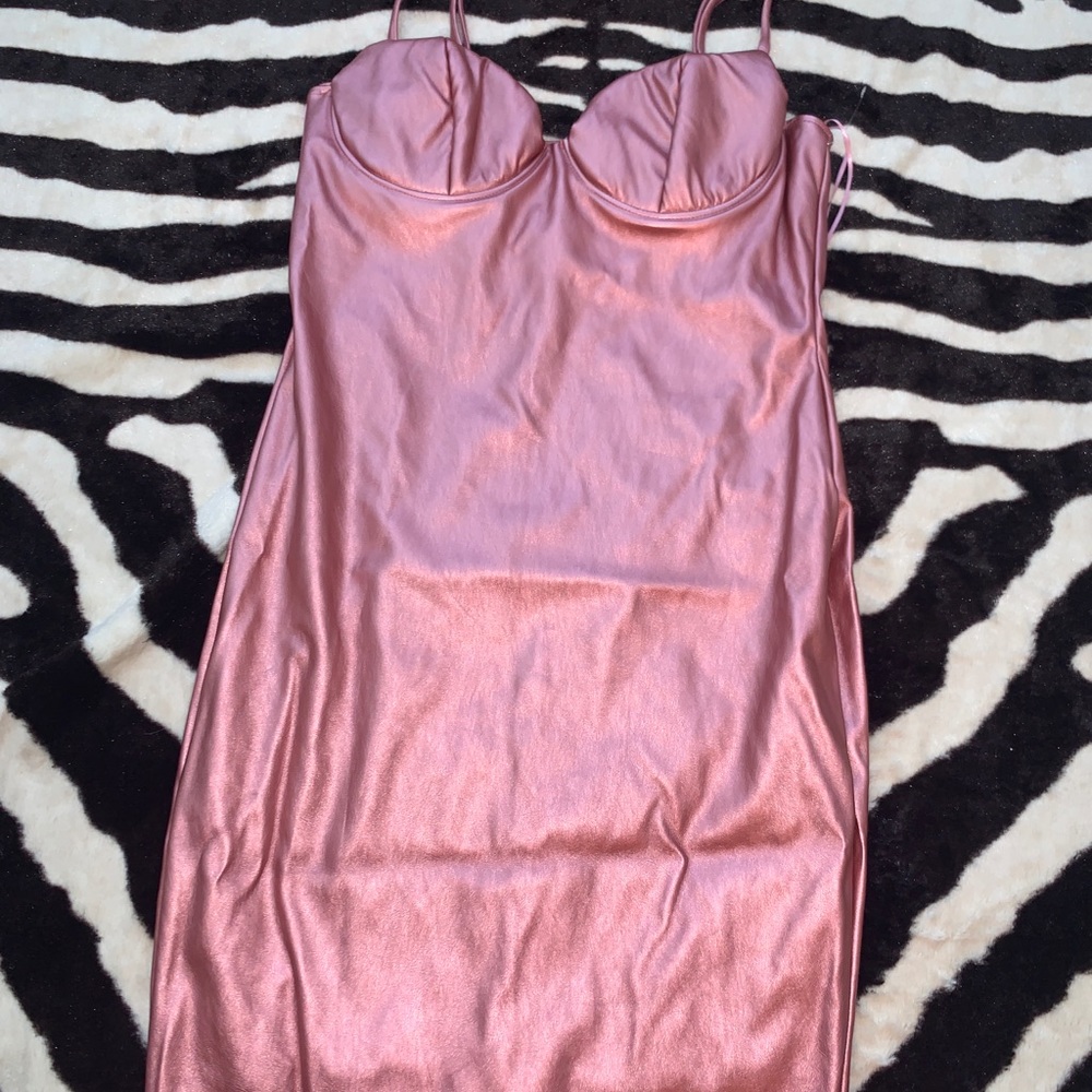 Pink faux leather dress
